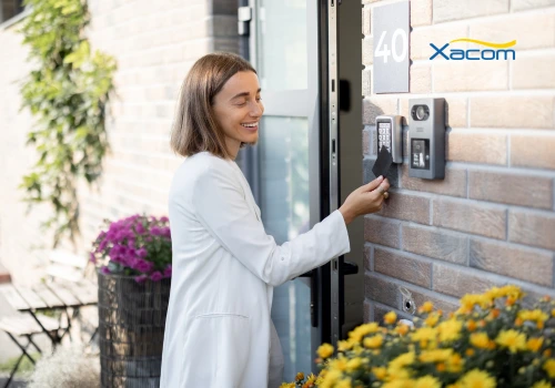 woman scanner her access card